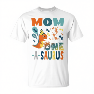 Maglietta promozionale per la festa dei dinosauri per il secondo compleanno di Mom of the One-A-Saurus - Product Image 2