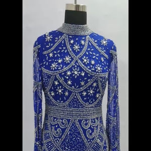 Aline Body Shape Vestido de noche de lujo con cuentas de lentejuelas Manga larga Vestido de baile largo Tela de gasa Cintura natural Logotipo frontal - Product Image 1