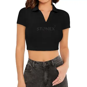 Girls Fit Crop Top T Shirt Latest Design Turn Down Breathable Casual Half Sleeves Best Quality Wholesale Price