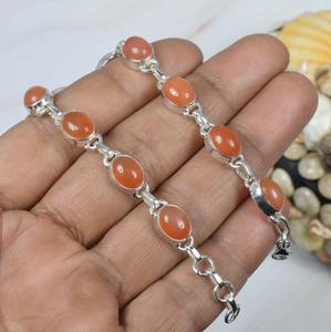 Red Carnelian 925 Sterling Silver Gemstone Adjustable Handmade <b>Bracelet</b> August Month Birthstone Gift for Her 10 Stone <b>Bracelet</b> - Product Image 2