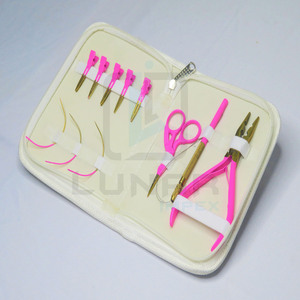 Kit de herramientas de salón de belleza, Kit de cuero blanco de PVC para extensión de cabello, Color rosa y dorado - Product Image 5