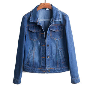 Chaqueta vaquera recortada con agujeros rasgados de talla grande, chaqueta vaquera informal de manga larga, abrigo vaquero 4Xl 5Xl, Chaquetas vaqueras cortas de bombardero azul claro - Product Image 1