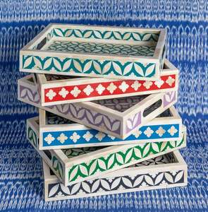 CUSTOMIZED DURABLE BONE INLAY Tray with Floral Design Patterns Bone Inlay Serving Tray for Home Decor - Product Image 4