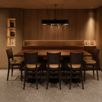Ensemble de meubles de restaurant style Japandi, table à manger en placage de noyer naturel, 2 chaises, banquette pour restaurant, café