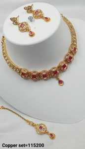 <b>INDIAN</b> TRADITIONAL and FASHIONABLE COPPER JEWELLERY BRIDAL WEDDING JEWELLERY <b>SET</b> for WOMEN EARRINGS and NECKLACE <b>SET</b> - Product Image 4