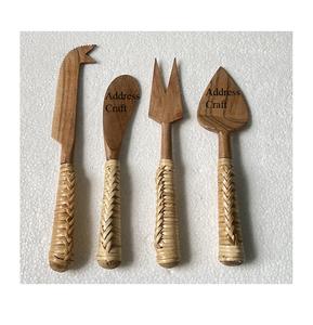 Recién llegado, elegante herramienta de corte de queso de madera de Acacia, mango de ratán tejido, esparcidor de madera, rebanador, mango de ratán decorativo, cubiertos - Product Image 3