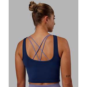 Camiseta sin mangas de punto corta para mujer, transpirable, informal, azul medianoche - Product Image 6