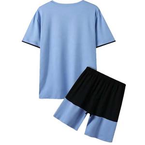 Conjuntos de pantalones cortos de manga corta de verano nueva moda al por mayor, ropa de hombre holgada de color sólido 100% algodón, conjuntos de talla grande para hombre a la venta - Product Image 2