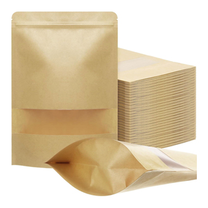 Bolsas de papel Kraft de pie con ventana Bolsas resellables de 6x9 pulgadas con cierre de cremallera Bolsas Kraft de pie Envasado de alimentos - Product Image 1