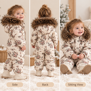 Tuta Invernale per Bambini con Stampa Floreale e Cervo, Imbottita con Cappuccio e Bordo in <span class=keywords><strong>Pelliccia</strong></span> Sintetica, Calda per Neonati e Bambini, Personalizzabile all'Ingrosso - Product Image 3