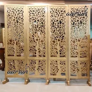实木棕色印度手工雕刻隔墙客厅传统木屏风批发印度Fa