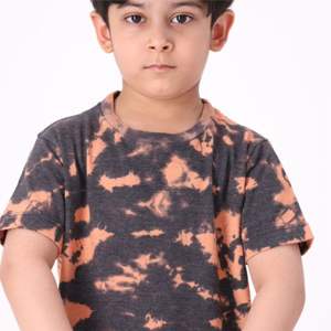 T-shirt tricoté en pur coton pour garçons, longueur régulière, col rond, demi-manches, Orange, Tie and Dye, 100% - Product Image 5