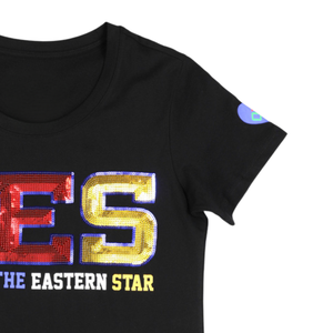 OES Black Sequin Patch Tee 100% Algodón Orden de Eastern Star Shirt Custom Fraternity Sorority Apparel Sparkle Bordado Top - Product Image 3