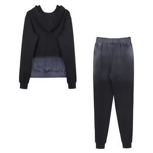 Ensemble de survêtement deux pièces pour homme, hiver, uni, épais, à capuche, imprimé, avec strass et pantalon de survêtement - Product Image 2