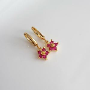 Natural Pink <b>Ruby</b> Sterling Silver Earrings Fuchsia Gold Flower Design Cute Dainty Floral Jewelry Gift for Her - Product Image 4