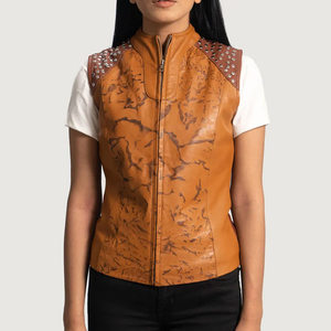 Chaleco de Cuero Genuino Moderno para Mujer, Tejido, Transpirable, Ajustado, Ropa Urbana Moderna - Product Image 4