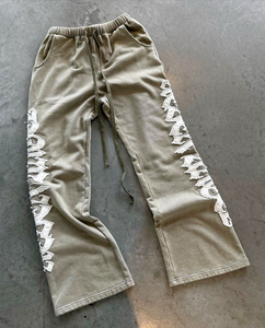 Ensemble de survêtement unisexe personnalisé OEM en coton imprimé délavé à l'acide, avec pantalon de jogging évasé brodé et sweat à capuche zippé - Product Image 5