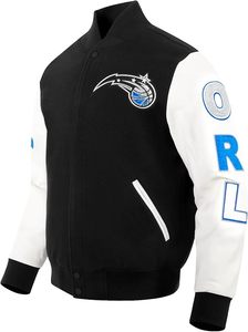 Chaqueta Varsity Bordada de los Orlando Magic, 100% Transpirable, de Secado Rápido, con Ribete en Contraste Blanco y Negro, para Adultos, Informal, Deportiva, para Primavera - Product Image 4