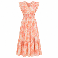 Robe midi décontractée pour femme à imprimé floral, col en V, taille haute, coupe trapèze, respirante, élégante, à manches courtes, pour l'été et l'hiver, idéale pour les vacances