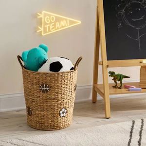 Cesto de Almacenamiento Artesanal de Jacinto de Agua con Temática Deportiva, Organizador de Pelotas Bordado para Habitaciones Infantiles Activas - Product Image 2