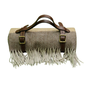 Manta de lana de lujo con rayas mostaza y marrón Patrón clásico de espiga para mayor comodidad - Product Image 5