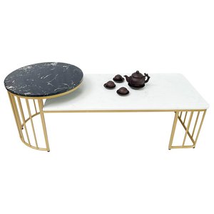 Modern Style Stone-Top <b>Coffee</b> <b>Table</b> with Yellow Painted Frame Durable Living Room Furniture <b>Set</b>-Tea <b>Table</b> and TV Stand - Product Image 1