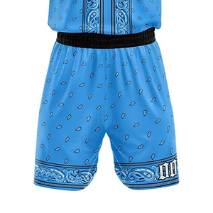 INDEX APPAREL Custom Sublimated Basketball Jersey Shorts Set V-Neck Sleeveless Blue Paisley Print Adult <b>Athletic</b> Fit - Product Image 5