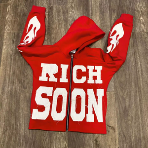 2025 hommes haute qualité pleine fermeture éclair graphique à capuche hommes Streetwear personnalisé broderie logo pièce à capuche - Product Image 3