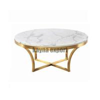 Plateau en marbre décoratif couleur laiton centre de table en métal fantaisie table ronde avec support doré de qualité supérieure en marbre blanc
