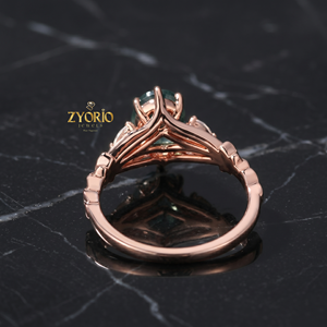 Anillo de Compromiso de Oro de 14K con Ágata Musgosa Ovalada, Anillo con Diseño de Hoja Inspirado en la Naturaleza, Anillo Nupcial Vintage para Mujer - Product Image 3