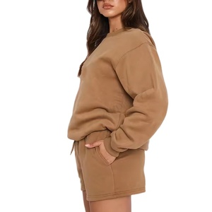 Custom Puff Printing Logo High Quality Cotton Fleece Oversized Women Crew Neck Pullover Sweatshirt <b>Sets</b> for Women - Product Image 3