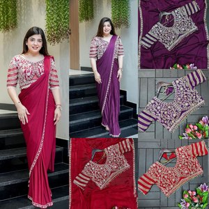 ผ้าซารีออร์แกนซ่าปักลายสุดฮิตสำหรับผู้หญิง สวมใส่ในงานปาร์ตี้และเทศกาล พร้อมเสื้อซารีสำหรับผู้หญิง - Product Image 6