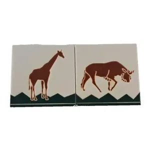 Jirafa Ibex Azulejos de pared de cerámica Par 2 Verde Marrón 6x6 Animales africanos cuadrados para sala de estar Azulejos interiores de ladrillo refractario EE. UU. - Product Image 1