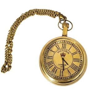 Montre pendante à face ouverte en laiton doré avec mouvement mécanique visible et chiffres romains disponibles aux prix de gros - Product Image 2