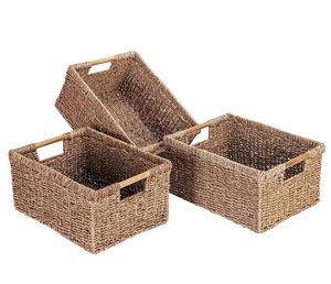 Wholesaler New Design Eco-friendly Set of 3 Seagrass <b>Baskets</b> <b>Blanket</b> Storage <b>Basket</b> Woven <b>Basket</b> with Handle - Product Image 1
