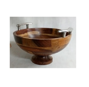 Bol rond en bois avec poignée en métal, avec revêtement noir, bol en bois d'acacia à bas prix, accessoires de cuisine - Product Image 4