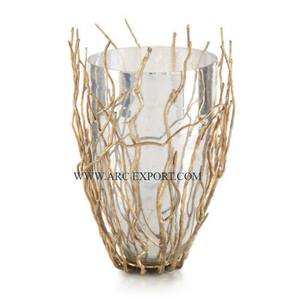 Vase décoratif fantaisie, couleur or, design en forme de branche, couvercle et vase en acier inoxydable, couleur argent, finition brillante, vase à fleurs pour table - Product Image 1