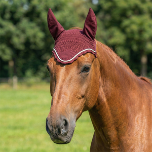 Voile anti-mouches pour cheval en crochet marron, avec bordure en corde crème, protège-oreilles doux, fait main, de haute qualité, confortable, bonnet équestre pour l'équitation - Product Image 2
