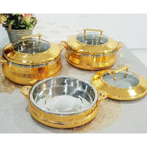 Hot Pot décoratif de conception de fantaisie avec le réchauffeur décoratif de buffet de table de couvercle doré pour des fournitures d'hôtel par le monde indien en métal - Product Image 4