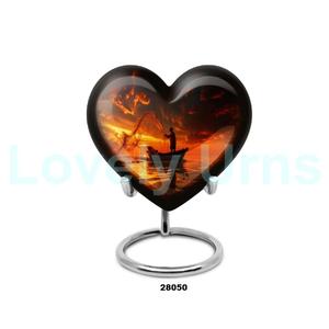 Urna conmemorativa de cremación de corazón de pesca al atardecer de la mejor calidad para cenizas de adultos, urna decorativa de corazón grande con soporte y bolsa gratis - Product Image 1