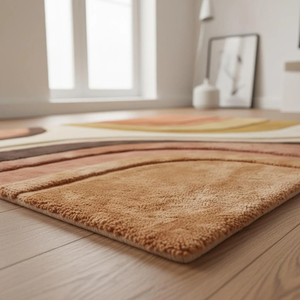 Alfombra Moderna de Mediados de Siglo con Diseño Abstracto |   Alfombra de Lana Anudada a Mano, Estilo Retro Geométrico, Decoración para Sala de Estar, en Terracota, Mostaza y Crema - Product Image 3