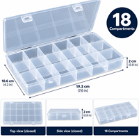 Boîte de rangement pour bijoux en plastique transparent à 18 compartiments, couvercle à loquet, passe au lave-vaisselle, pour perles, artisanat, petites pièces, 19,3x10,6x2 cm