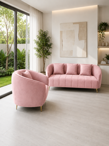 Canapé trois places en velours rose moderne 31 Alexis, structure en bois, pieds en acier inoxydable, décoration pour salon, appartement - Product Image 5