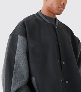 Chaqueta Bomber Varsity Personalizada al por Mayor con Bordado para Hombre, Impermeable, Transpirable, de Poliéster Negro, Corte Regular, Larga - Product Image 3