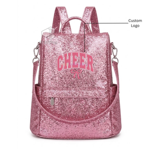 Fashion Glitter PU Leather Soft Cheerleading Backpack With Embroidered Logo <b>Sparkly</b> Cheer Girls Dance Practice & <b>Book</b> Bag - Product Image 1