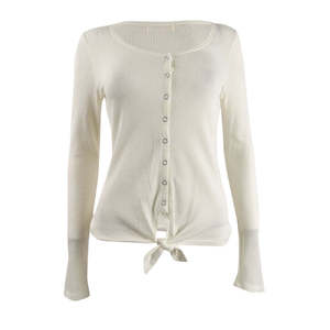 Ultra Flirt Plus Size Juniors' Casual Streetwear Ivory Tie-Hem Thermal Top Ricamato Stampa Corta per Autunno Taglia Extra Large - Product Image 1