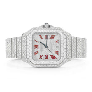 Montre de luxe Hip Hop carrée en acier inoxydable avec cadran en verre 41 mm, chiffres romains, entièrement sertie de diamants - Product Image 1