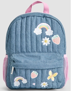 กระเป๋าเป้ขนาดกลางผ้าเดนิมลายควิลท์ปักลาย - Product Image 1