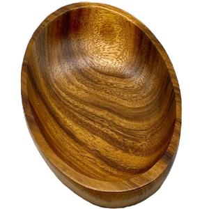 Cuenco para servir de forma ovalada de madera de acacia hecho a mano, cuenco rústico para servir para comida, ensaladas, frutas, etc. - Product Image 1