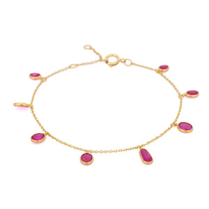 Bracelet à breloques en or jaune massif 18K, bijoux minimalistes, rubis naturel précieux, Bracelet réglable en chaîne - Product Image 2